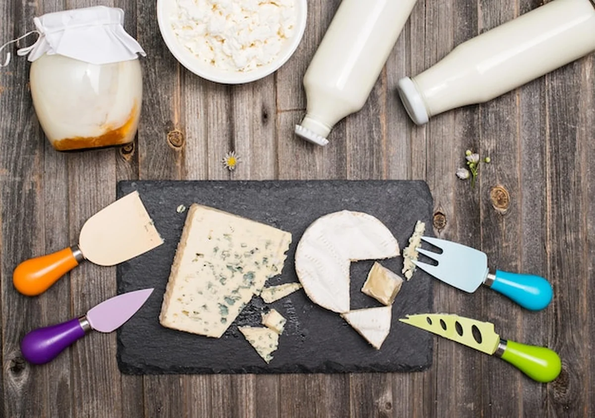 Produkty mleczne: Serek z kwaśnej śmietany, Serek Wiejski, Jogurt, Camembert i Ser bleu